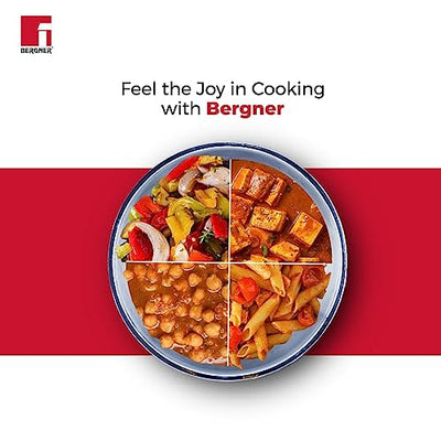 Bergner Tripro Triply Stainless Steel Cook and Serve Tasla/ Tasra Kadai / Handleless Wok with Lid, 20 cm, 2.1 Litres, Flared Rim, Heavy Bottom, Induction and Gas Ready, Silver