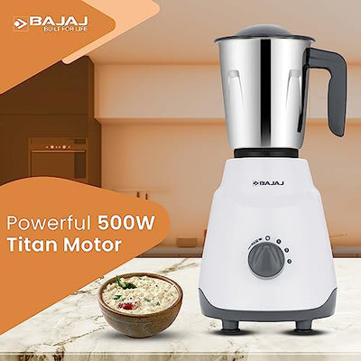 Bajaj Ninja Series Contempo 500W Mixer Grinder|3 Stainless Steel Jar|DuraCut Blades by Bajaj|2-in-1 function blade| Pulse Mode| 2 Warranty by Bajaj| Grey (Indian Plug)