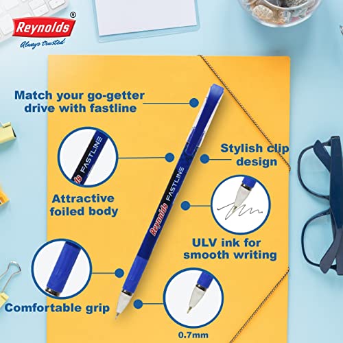 Reynolds Fastline 0.7mm Ball Pen - Blue Ink, Pack of 25
