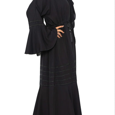 BURAQUE DESIGNER Nida fabric Free Size Muslim Burqa/Abaya & Burkha Dress for Muslim women and Girl's (P03-Black Stone-Burkha)