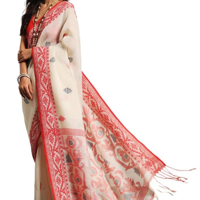 Aditri Jamdani Handloom Jamdani On Linen Women's Saree: Elevate Your Style With Timeless Elegance And Grace, Perfect For Every Occasion And Celebration! (Ethnic Motifs)