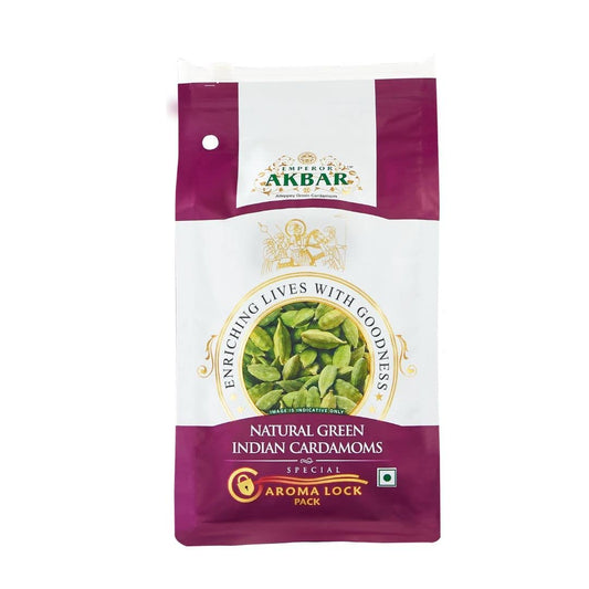Emperor Akbar Cardamom (Elaichi)- 250 Gram - Green Cardamom In Superior Aroma-Lock Pack (Purple Grade - 8Mm Above)
