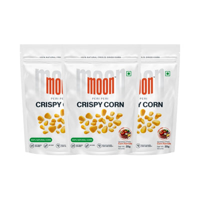 Moon Freeze Dried Peri Peri Crispy Corn 20g Pack of 03 |Not Baked or Fried | No GMO |No Oil & Preservatives | Healthy Snacks | High Protein | Source of Fiber | Gluten-Free | Low Fat | Assorted Pack | 100% Natural Light & Crispy Corn