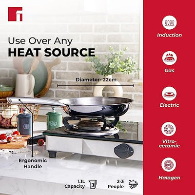 Bergner Tripro Triply Stainless Steel Frypan/ Skillet, 22 cm, 1.1 Litres, Ergonomic Stay Cool Handle, Flared Rim, Efficient and Fast Heating, Induction, Gas and Metal Spatula Friendly