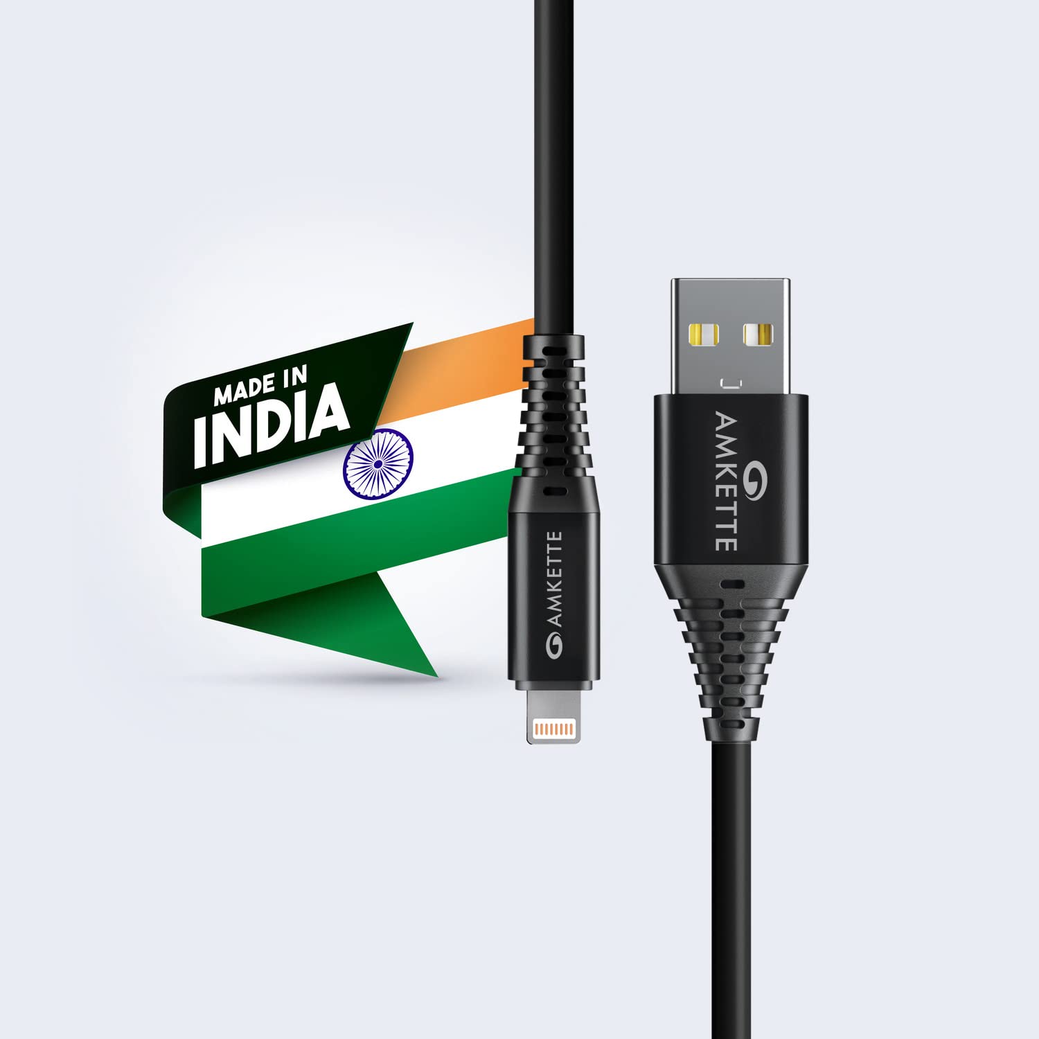 AMKETTE PowerPro iPhone Fast Charging Cable, USB to 8-Pin Fast Charging with Up to 480 Mbps Transfer Speed and 6 Months Warranty - 1 Meter (Black)