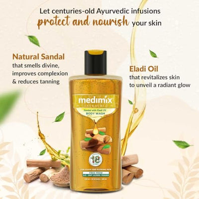 3x Medimix Ayurvedic Body wash, Sandal With Eladi Oil For Clear, Glowing And Tan-Free Skin , 300ml each - Pack of 3