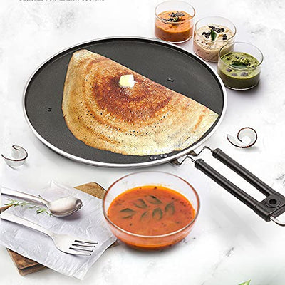 Milton Pro Cook Black Pearl Induction Non-Stick Flat Tawa, 32 cm, Grey
