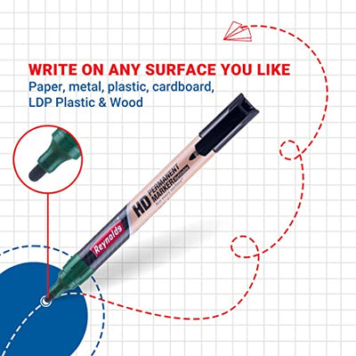 Reynolds HD permanent marker - Green Ink, Pack of 10