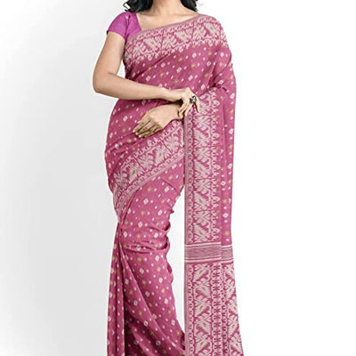 Anchol Saree Women's Traditional Bengal Cotton Silk Jamdani Saree. (Deep Pink)