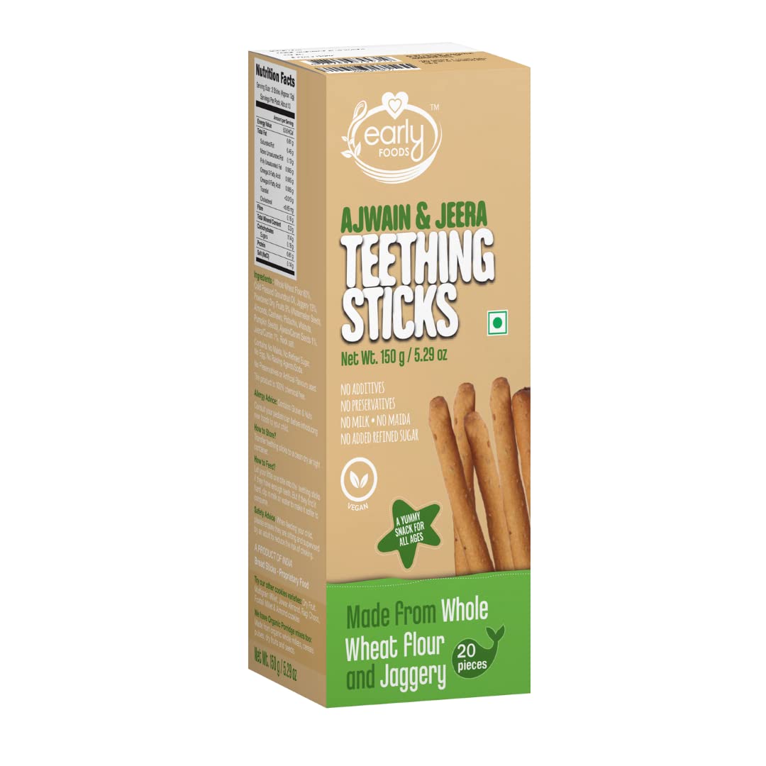 Early Foods Whole Wheat Ajwain Jaggery Teething Sticks - Ms, 150 g