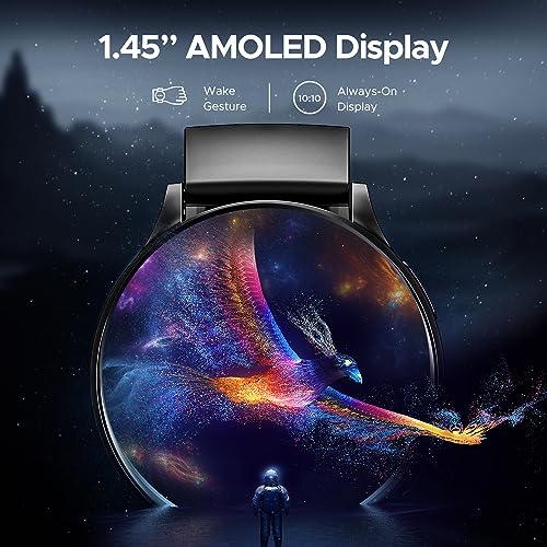 boAt Lunar Orb Smart Watch with 1.45" AMOLED Display, BT Calling, DIY Watch Face Studio, Coins, Crest App Health Ecosystem, Live Cricket&Football Scores, IP67(Active Black)