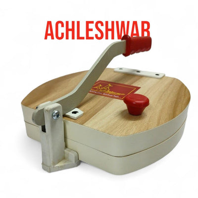Achleshwar Wooden Manual Heavy Round Wooden Board Papad-Puri-khakhra Press Maker Plywood Machine with Iron Handle Roti Maker Press Machine with Handle for Kitchen Home (11 Inch)