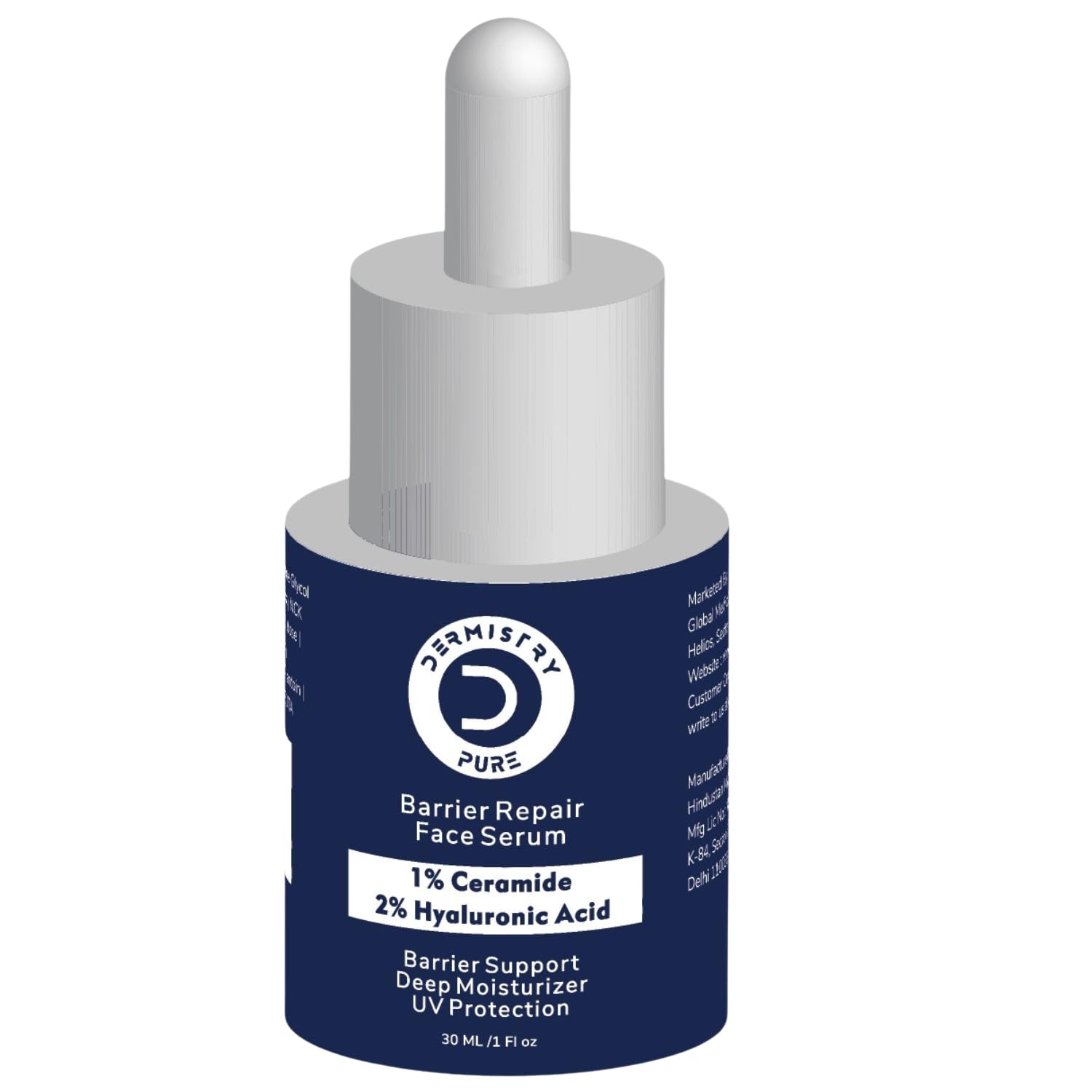 Dermistry Pure 1% Ceramides + 2% Hyaluronic Acid Barrier Repair Face Serum for Sensitive & Dry Skin Glowing Hydrating Soothing Deep Moisturizer UV Protection 30ml