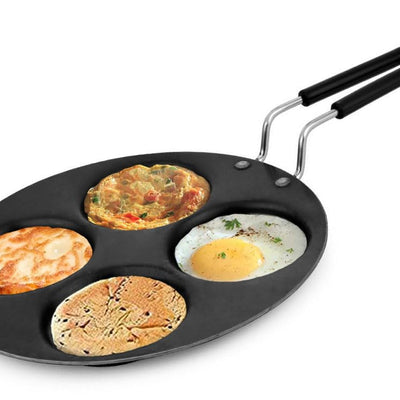 amicus Iron Uttapam Pan Multi Tawa 27 cm, 4 Cavity, Mini Crepe Pan for Snack, Pan Cake, Egg Omelette Maker Tawa,1.1 Kg, Black
