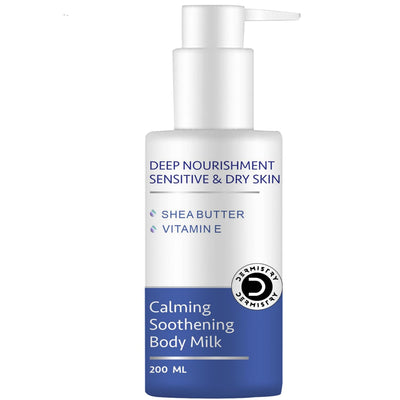 Dermistry Deep Nourishment Body Milk Lotion for Sensitive & Dry Skin, Calming & Soothing with Shea Butter & Vitamin E, Non-Greasy, Repairs & Smoothens Skin, Moisturizer For Winter, Men & Women
