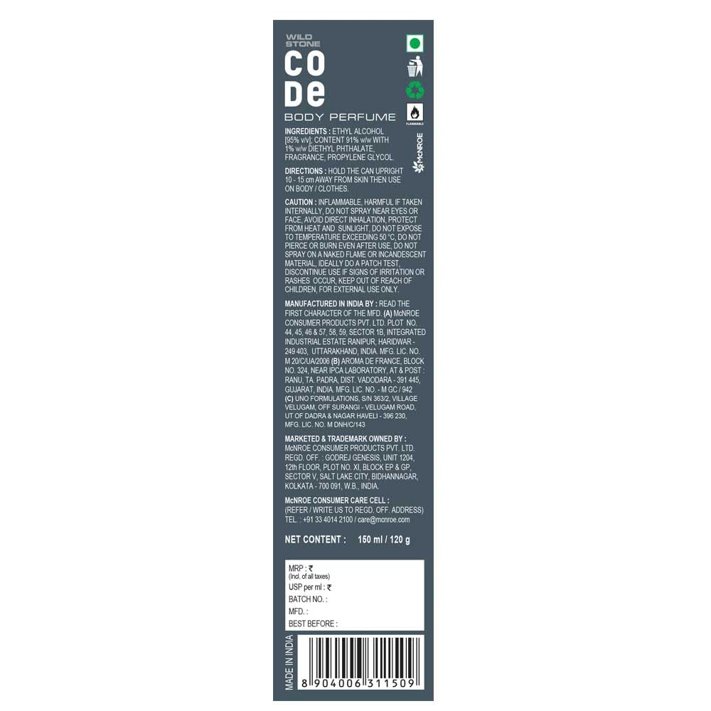 4x Wild Stone CODE Platinum Body Perfume for Men, 150ml each - Pack of 4