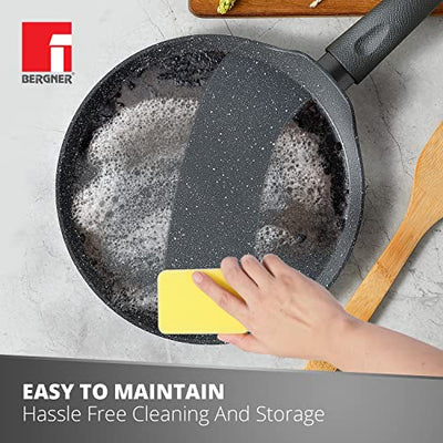 BERGNER Aluminium Orion Marble Non-Stick Tawa/Dosa Tawa 28 Cm, Induction Base, Minimum Oil Cooking, Food Safe, Grey