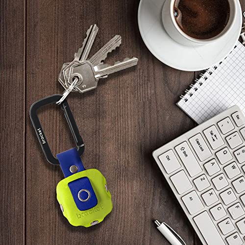 Airtag Premium Leather Key Ring Holder Case Cover Compatible with Apple Airtag, Comes with Metal Carabiner & Transparent AirTag Protective Film (1- Pack, Light Yellow and Blue) (AirTag Not Included)