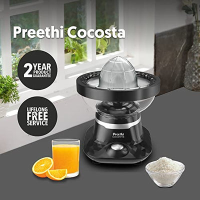 Preethi Cocosta Kp001 Coconut Scraper&Citrus Juicer,100% Safe Dual Protection Scraper With Safety Switch&Silicon Cap,Spillage Free Collection Bowl,100 Watt,2Yr Guarantee,