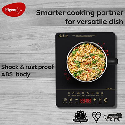 Pigeon By Stovekraft 14429 Acer Plus 1800 Watt Induction Cooktop with Feather Touch Control, Induction Stove comes with 8 Preset Menus and Auto-Shut Off features (Black)