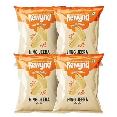Rewynd Hing Jeera Roasted Peanuts | 560gm (Pack of 4) | High in Protien | Roasted Not Fried | Guilt-free Snacking | 100% Veg | Healthy & Tasty | Healthy Snack for Anytime Snacking