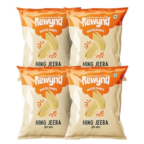 Rewynd Hing Jeera Roasted Peanuts | 560gm (Pack of 4) | High in Protien | Roasted Not Fried | Guilt-free Snacking | 100% Veg | Healthy & Tasty | Healthy Snack for Anytime Snacking