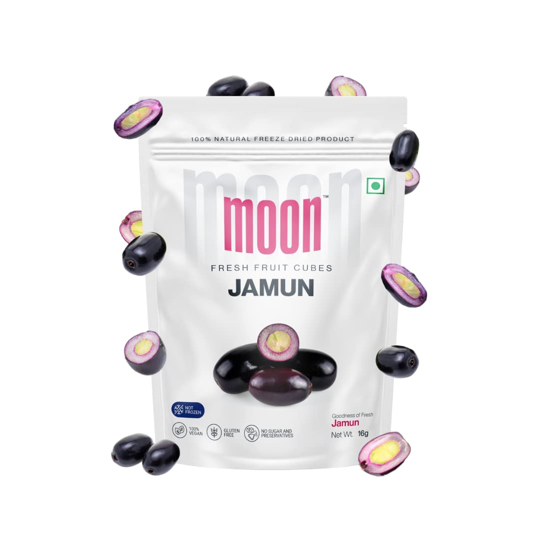 Moon Freeze Dried Jamun Cubes | Healthy Jamun Snack | 100% Natural, Vegan, No Preservatives, No Added Sugar Gluten Free Snack for Kids and Adults | (16Gm) Pack of 2