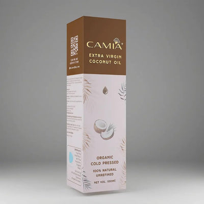 CAMIA Premium Coconut Oil for Skin & Hair | Cold Pressed & Organic Coconut Oil | 100% Pure, Natural, Undiluted, Unrefined Hair Oil | Ideal for Skiin & Hair | Free From Chemicals | 100 ML Glass Bottle