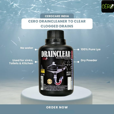 CERO ® DRAINCLEAR 1.45% WW (DRY POWDER) to Clear Clogged Drains, Sinks and Pipes (190 gm)