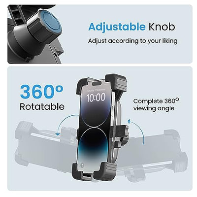 Ambrane Mobile Phone Holder Stand for Bikes, Autos, 360° Rotation, One-Click Locking, Anti-Shaking Design, Securely Holds 5.2" to 6.7" Phones, Perfect for GPS Navigation (MotoGrip)