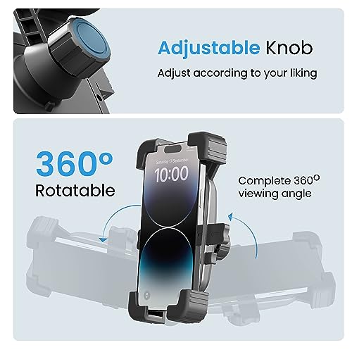 Ambrane Mobile Phone Holder Stand for Bikes, Autos, 360° Rotation, One-Click Locking, Anti-Shaking Design, Securely Holds 5.2" to 6.7" Phones, Perfect for GPS Navigation (MotoGrip)