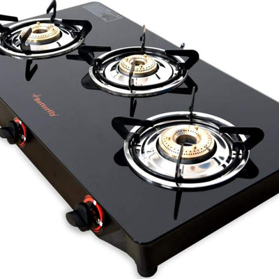 Butterfly Smart Glass 3 Burner Gas Stove & Butterfly Rhino Plus Wet Grinder, 2L (Grey), 150W
