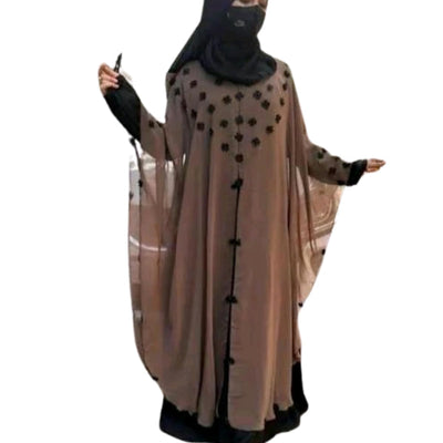 BURAQUE DESIGNER Nida fabric Free Size Muslim Burqa/Abaya & Burkha Dress for Muslim women and Girl's (F06-Brown-Burkha)
