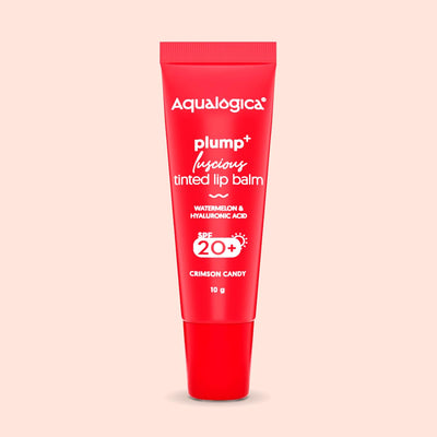 Aqualogica Plump+ Luscious Tinted Lip Balm for Men & Women - Lip Mask for Dry, Dark & Pigmented Lips with Watermelon & Hyaluronic Acid -10g (Crimson Candy)