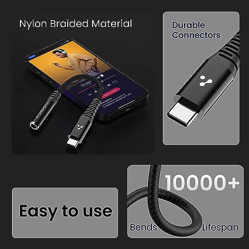 Ambrane Type C to 3.5 mm Audio Jack Connector, Headphones Jack Converter for Samsung, oneplus, iPod and Other Devices (ACXS-1, Black)