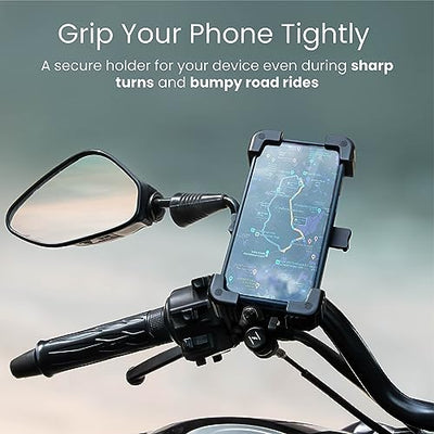 Ambrane Mobile Phone Holder Stand for Bikes, Autos, 360° Rotation, One-Click Locking, Anti-Shaking Design, Securely Holds 5.2" to 6.7" Phones, Perfect for GPS Navigation (MotoGrip)