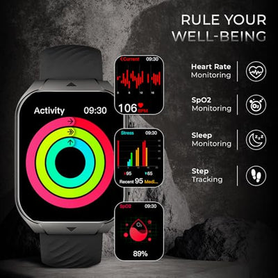 beatXP Unbound Curv 1.96” 3D Curved AMOLED Bluetooth Calling Smart Watch, Metal Body, Rotary Crown, Always On Display, Wireless Charging (Electric Black)