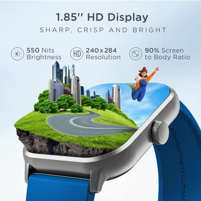 boAt Wave Edge Smart Watch with 1.85" HD Display, Advanced Bluetooth Calling Chip, Functional Crown, 100+ Sports Modes,Widget Control,AI Voice Assistance,Inbuilt Games, IP68(Deep Blue)