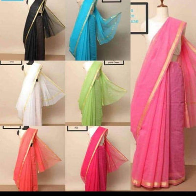Anny Designer women's kota doria plain cotton saree/girl's sari with blouse piece (free size)(Bright Green)