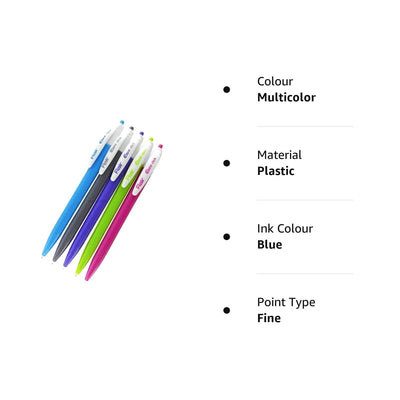 Flair 0.7mm to 1mm Ezee Click Blue Ball Pen 5 Pcs Pouch - Blue Ink