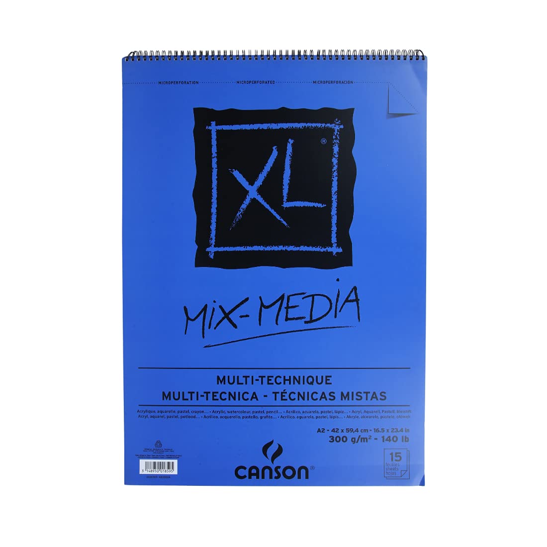 Canson XL Mix-Media 300 GSM Medium Grain A2 Paper Spiral Pads(White, 15 Sheets)