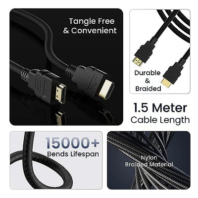 Ambrane 1.5m High Speed HDMI Cable Supports 3D, 4K, ARC & CEC Extension, Gold Plated Connectors, Compatible with HDMI-Enabled TV, Set Top Box, Blu-ray, Gaming Consoles (AHDMS-15 Black)