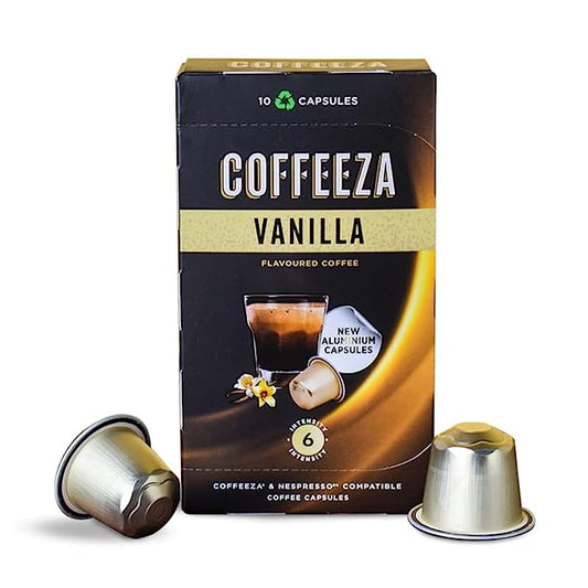 Coffeeza Vanilla Flavoured Aluminium Coffee Capsules, Intensity - 6, Nespresso Compatible Coffee Pods