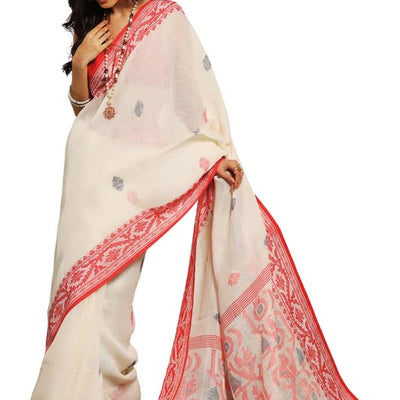 Aditri Jamdani Handloom Jamdani On Linen Women's Saree: Elevate Your Style With Timeless Elegance And Grace, Perfect For Every Occasion And Celebration! (Ethnic Motifs)