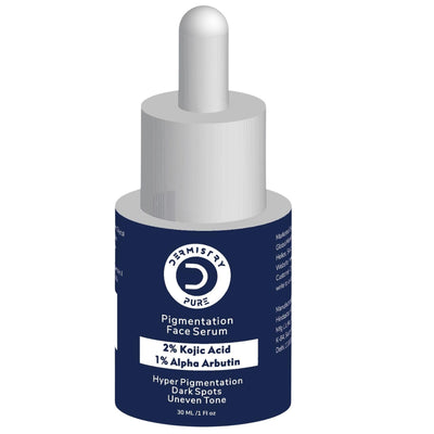 Dermistry Pure 2% Kojic Acid 1% Alpha Arbutin Skin Glowing Lightening Fairness Face Serum Removes Uneven Tone Dark Spots Pigmentation Tan & Dull Skin Suits All Skin Types 30ml
