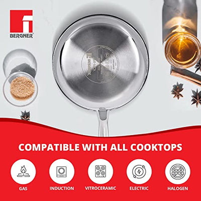 Bergner TriPro Tri-ply Stainless Steel Saucepan with Stainless Steel Lid 18 cm, 2.45 Litre, Induction Base, Silver