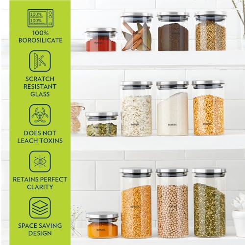Borosil Classic Glass Jar, Air-Tight Storage Container For Kitchen, Glass Jar For Storing Spices, 600 ml, Clear