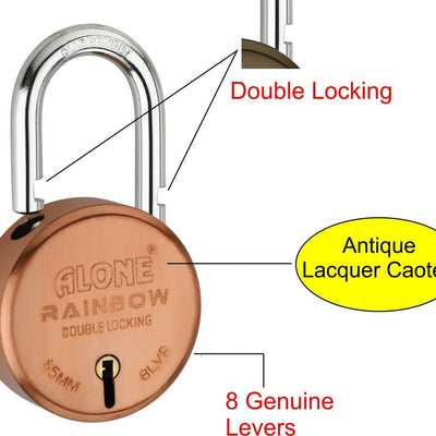 Alone Locks 65mm 10 Same Keys with 4 Padlocks | Double Locking 8 Levers | Antique Lock and Key for Home Door Main Gate Shutter Shop | Lacquer Caoted Rust Protect (Pack of 4)