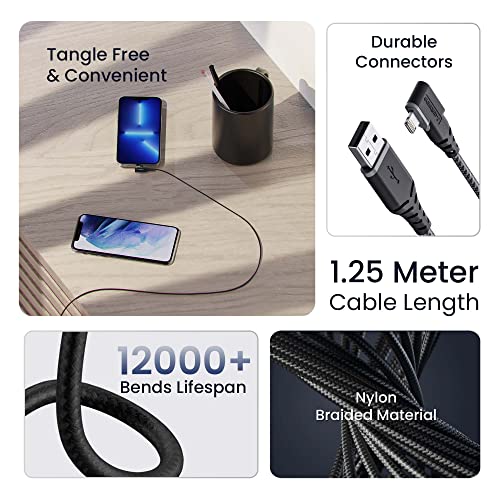 Ambrane USB to Lightning 12W Fast Charging, L Shape for Easy Holding, 480 Mbps Data Sync Cable for iPhone, iPad, Macbook, iMac, Airpods - 1.25m (ABLL-125 Black)