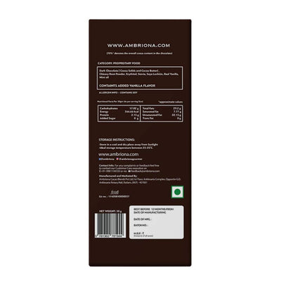 AMBRIONA Daarzel Dark Chocolate Sugar Free 70% Cocoa With Mint Bar Gluten Free Vegan 100% Natural|Sweeten With Stevia|Diabetes Friendly| Daarzel Zero Sugar|50 Gm| Sugarfree